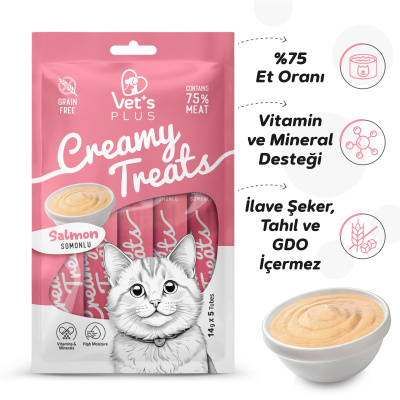 Vet's Plus Somonlu Krema Kedi Ödül Maması 14gr (5'li)