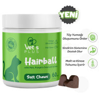 Vet's Plus Hairball Kediler İçin Malt ve Kinoalı Tüy Yumağı Önleyici Çiğnenebilir Tablet (60'lı)