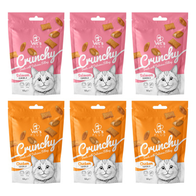 Vet's Plus Crunchy İçi Dolgulu Karışık Çeşitli Kedi Ödül Bisküvisi 60gr (6 Adet)