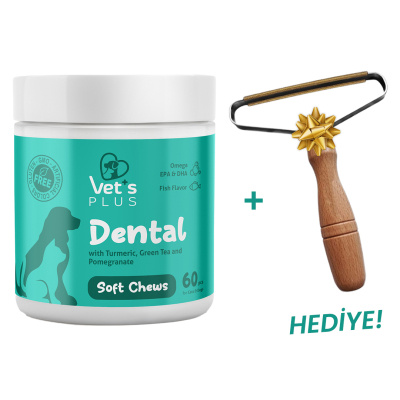 Vet's Plus Dental Kedi ve Köpekler İçin Diş Bakımı Çiğnenebilir Tablet (60'lı)+Tüy Toplama HEDİYE!