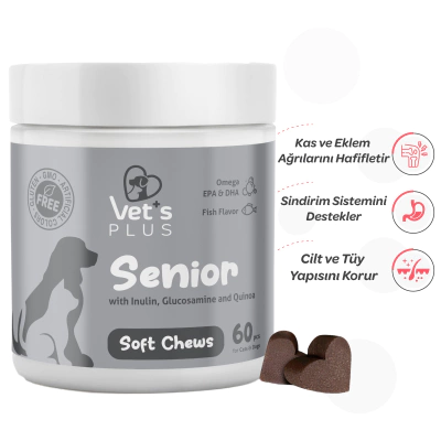 Vet's Plus Senior Yaşlı Kedi ve Köpekler İçin İnülin ve Glukozamin Çiğnenebilir Tablet (60'lı)