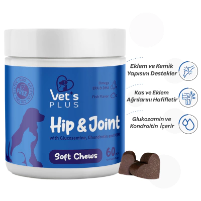 Vet's Plus Hip&Joint Kedi ve Köpekler İçin Eklem Destekleyici Çiğnenebilir Tablet (60'lı)