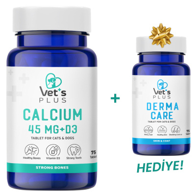 Vet's Plus Calcium Kedi ve Köpekler İçin Kalsiyum Tablet (75'li)+Derma Care Tablet HEDİYE!