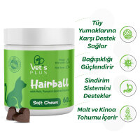 Vet's Plus Hairball Kediler İçin Malt ve Kinoalı Tüy Yumağı Önleyici Çiğnenebilir Tablet (60'lı)