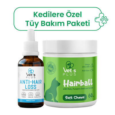 Vet's Plus Kedilere Özel Tüy Bakımı Paketi+Olta Oyuncak HEDİYE!