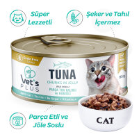 Vet's Plus Jöle Soslu Parça Ton Balıklı ve Hamsili TAHILSIZ Kedi Konservesi 85gr