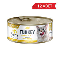 Vet's Plus Jöle Soslu Parça Hindi Etli TAHILSIZ Kedi Konservesi 85gr (12 Adet)