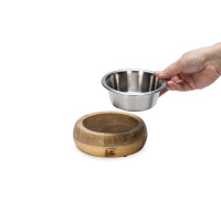 Beeztees Dbl Dışı Masif Ahşap Paslanmaz Çelik Köpek Mama ve Su Kabı 350ml