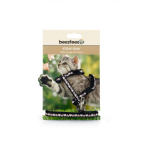 Beeztees Hearts Yavru Kedi Göğüs Tasması ve Gezdirme Kayışı 120cm (Siyah)