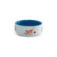 Beeztees Kediler için Porselen Mama ve Su Kabı 11,5cm 325ml (Beyaz-Mavi)