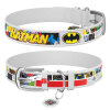 Collar WAUDOG Batman 1 Desenli ve QR Pasaportlu Köpek Deri Boyun Tasması 29-38cm/20mm (Beyaz))