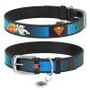 Collar WAUDOG Superman 2 Desenli ve QR Pasaportlu Köpek Deri Boyun Tasması 29-38cm/20mm (Siyah)