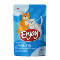 Enjoy Sos İçinde Parça Beyaz Balık Etli Yetişkin Kedi Konservesi 85gr