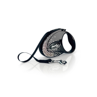 Flexi Glam Splash Crystal Swarovski Otomatik İp Köpek Gezdirme Kayışı 3m (Siyah) [S]