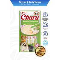 INABA CIAO Churu Cream Tavuklu ve Deniz Taraklı Krema Kedi Ödül Maması 14gr (4'lü)
