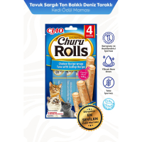 INABA CIAO Churu Rolls Tavuk Sargılı Deniz Taraklı ve Ton Balıklı Kedi Ödül Maması 10gr (4'lü)