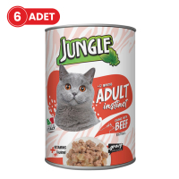Jungle Biftekli Yetişkin Kedi Konservesi 415gr (6 Adet)