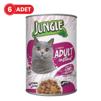 Jungle Kuzu Etli ve Sebzeli Yetişkin Kedi Konservesi 415gr (6 Adet)