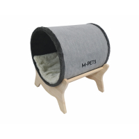 M-Pets Tunnel Elevated Ahşap Ayaklı Kedi Yatağı 39x40x47cm (Gri)