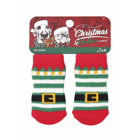 M-Pets Christmas Clothes Elf Socks Kaymaz Tabanlı Kedi ve Köpek Çorabı (4'lü)