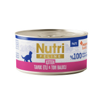 Nutri Feline Tavuk Etli ve Ton Balıklı Tahılsız Prebiyotikli Ezme Yavru Kedi Konservesi 70gr