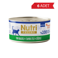 Nutri Feline Mousse Ton Balıklı Tavuk Etli ve Ciğerli Prebiyotikli Kedi Konservesi 70gr (6 Adet)