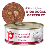 Petlebi Sos İçinde Fileto Taze Ton Balıklı ve Karidesli Kedi Konservesi 70gr