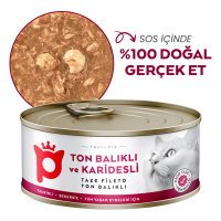 Petlebi Sos İçinde Fileto Taze Ton Balıklı ve Karidesli Kedi Konservesi 70gr