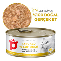 Petlebi Sos İçinde Tiftiklenmiş Taze Tavuk Etli ve Somonlu Kedi Konservesi 70gr