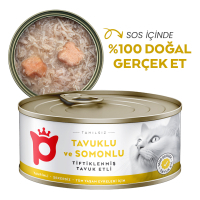 Petlebi Sos İçinde Tiftiklenmiş Taze Tavuk Etli ve Somonlu Kedi Konservesi 70gr