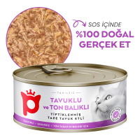 Petlebi Sos İçinde Tiftiklenmiş Taze Tavuk Etli ve Ton Balıklı Kedi Konservesi 70gr