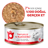 Petlebi Sos İçinde Tiftiklenmiş Taze Tavuk Etli ve Karidesli Kedi Konservesi 70gr