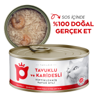 Petlebi Sos İçinde Tiftiklenmiş Taze Tavuk Etli ve Karidesli Kedi Konservesi 70gr
