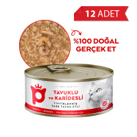 Petlebi Sos İçinde Tiftiklenmiş Taze Tavuk Etli ve Karidesli Kedi Konservesi 70gr (12 Adet)