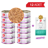 Petlebi Sos İçinde Tiftiklenmiş Tavuklu ve Ton Balıklı Kedi Konservesi 70gr (12 Adet)