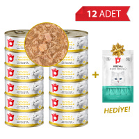 Petlebi Sos İçinde Tiftiklenmiş Taze Tavuk Etli ve Somonlu Kedi Konservesi 70gr (12 Adet)