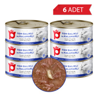 Petlebi Sos İçinde Fileto Taze Ton Balıklı ve Kalamarlı Kedi Konservesi 70gr (6 Adet)