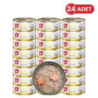 Petlebi Sos İçinde Tiftiklenmiş Taze Tavuk Etli ve Somonlu Kedi Konservesi 70gr (24 Adet)