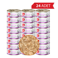 Petlebi Sos İçinde Tiftiklenmiş Taze Tavuk Etli ve Ton Balıklı Kedi Konservesi 70gr (24 Adet)