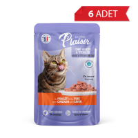 Plaisir Pouch Sos İçinde Tavuklu Ciğerli Kısırlaştırılmış Kedi Konservesi 100gr (6 Adet)