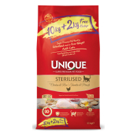 Unique Tavuklu Düşük Tahıllı Kısırlaştırılmış Kedi Maması 10kg + 2kg HEDİYELİ!