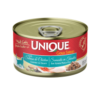 Unique Gold Series Gravy Sos İçinde Parçalı Somonlu ve Tavuklu Yetişkin Kedi Konservesi 85gr