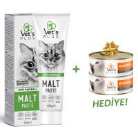 Vet's Plus Anti-Hairball Tüy Yumağı Önleyici Malt Kedi Macunu 100gr+2 Adet Konserve HEDİYE!