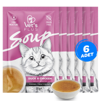 Vet's Plus Ördekli ve Tavuklu Tahılsız Kedi Çorbası 50gr (6 Adet)