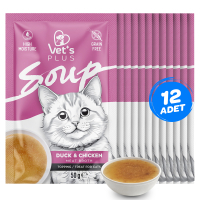 Vet's Plus Ördekli ve Tavuklu Tahılsız Kedi Çorbası 50gr (12 Adet)