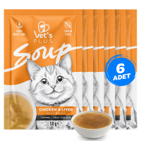 Vet's Plus Tavuklu ve Ciğerli Tahılsız Kedi Çorbası 50gr (6 Adet)