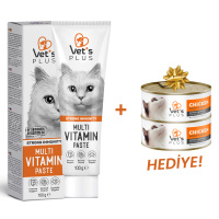 Vet's Plus Multi-Vitamin Taurinli Malt Kedi Macunu 100gr+2 Adet Konserve HEDİYE!