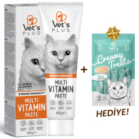 Vet's Plus Multi-Vitamin Taurinli Malt Kedi Macunu 100gr+5'li Krema Ödül HEDİYE!