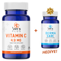 Vet's Plus C Vitamin Kedi ve Köpekler İçin Vitamin Tablet (75'li)+Derma Care Tablet HEDİYE!