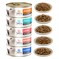 Vet's Plus Optimal Nutrition Karışık Çeşitli Tahılsız Kedi Konservesi 85gr (5 Adet)